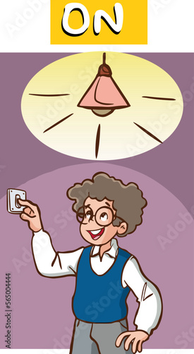 children turning on and off the light cartoon vector
