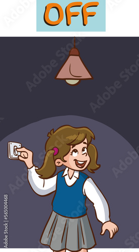 children turning on and off the light cartoon vector