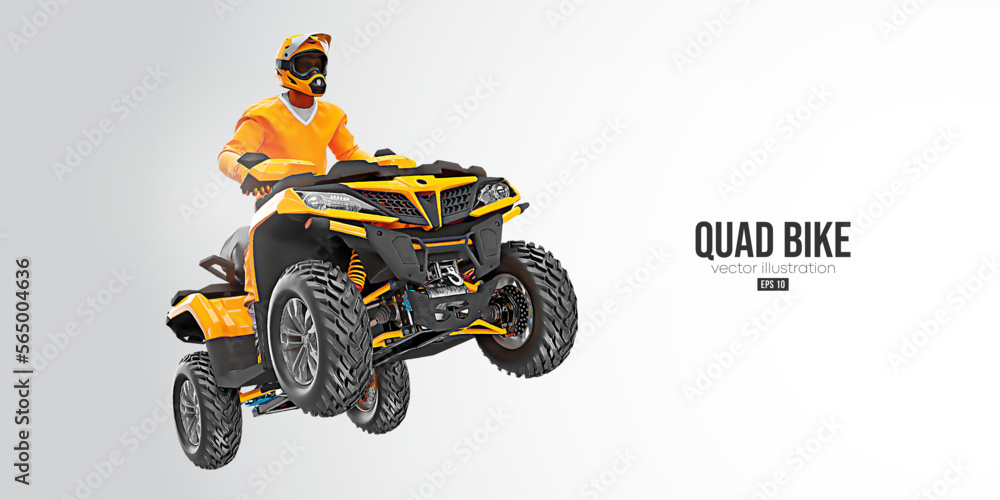 Realistic silhouette of a ATV Quad bike, All-Terrain vehicle, isolated on white background. Rider jumps on quad bike. Vector illustration Realistic silhouette of a ATV Quad bike, All-Terrain vehicle, isolated on white background. Rider jumps on quad bike. Vector illustration