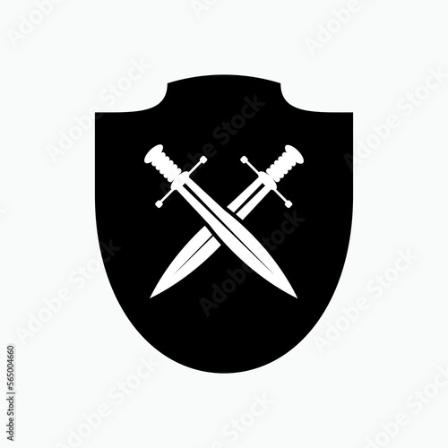 Action Movie Genre Icon. Shield and Swords Sign. 