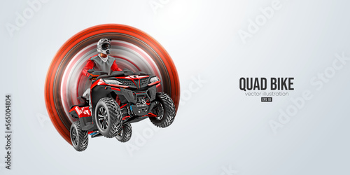 Realistic silhouette of a ATV Quad bike, All-Terrain vehicle, isolated on white background. Rider jumps on quad bike. Vector illustration