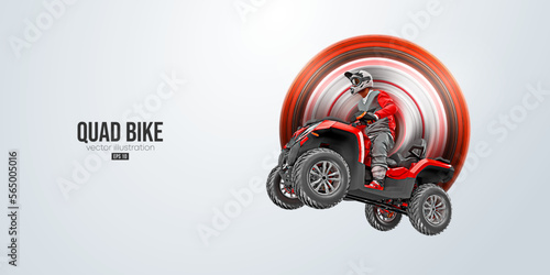 Realistic silhouette of a ATV Quad bike, All-Terrain vehicle, isolated on white background. Rider jumps on quad bike. Vector illustration