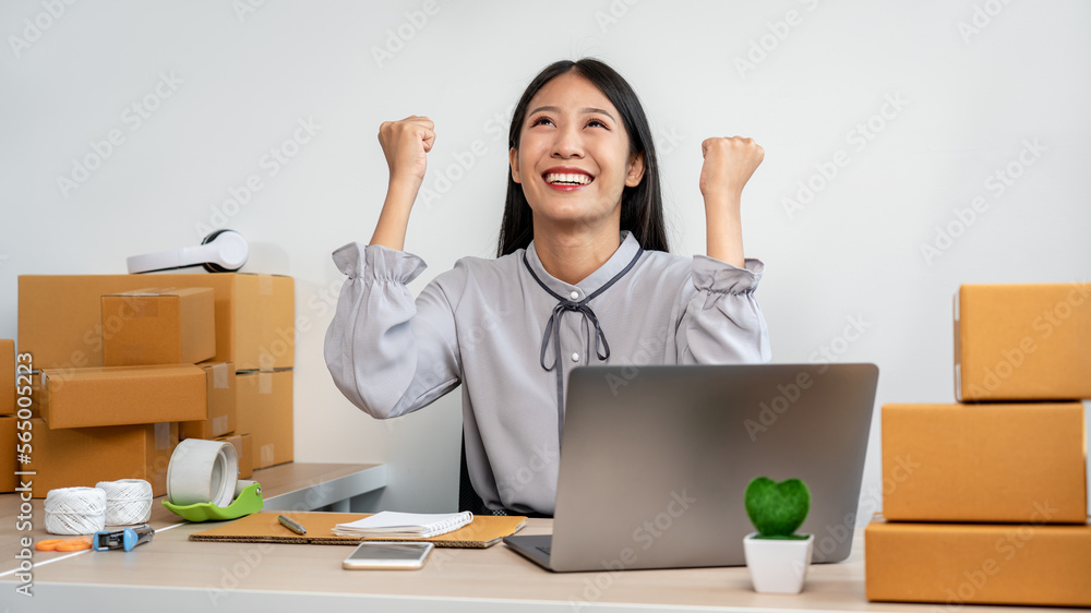 Woman entrepreneur working at home receive orders from online customers and check data while preparing to pack products deliver sending to the client Woman entrepreneur working at home receive orders from online customers and check data while preparing to pack products deliver sending to the client