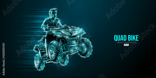 Abstract silhouette of a ATV Quad bike, All-Terrain vehicle, isolated on black background. Rider jumps on quad bike. Vector illustration