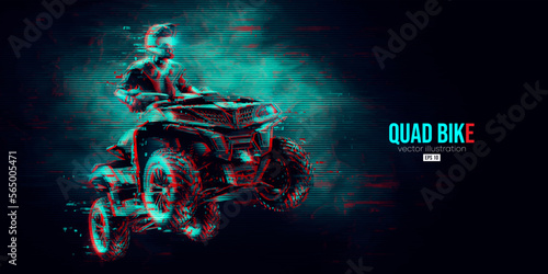 Abstract silhouette of a ATV Quad bike, All-Terrain vehicle, isolated on black background. Rider jumps on quad bike. Vector illustration