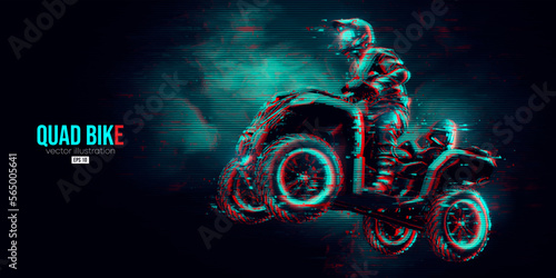 Abstract silhouette of a ATV Quad bike, All-Terrain vehicle, isolated on black background. Rider jumps on quad bike. Vector illustration