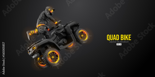 Abstract silhouette of a ATV Quad bike, All-Terrain vehicle, isolated on black background. Rider jumps on quad bike. Vector illustration