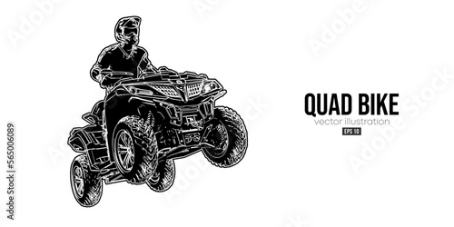 Abstract silhouette of a ATV Quad bike, All-Terrain vehicle, isolated on white background. Rider jumps on quad bike. Vector illustration