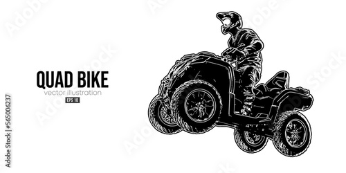 Abstract silhouette of a ATV Quad bike, All-Terrain vehicle, isolated on white background. Rider jumps on quad bike. Vector illustration