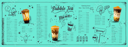 Bubble milk tea, Pearl milk tea , Different sorts of Boba. Yummy drinks. Ads with delicious tapioca. Restaurant cafe menu, template design.