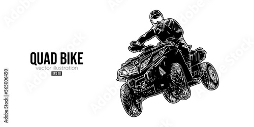 Abstract silhouette of a ATV Quad bike, All-Terrain vehicle, isolated on white background. Rider jumps on quad bike. Vector illustration