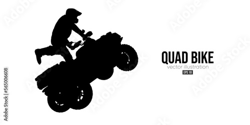 Abstract silhouette of a ATV Quad bike, All-Terrain vehicle, isolated on white background. Rider jumps on quad bike. Vector illustration