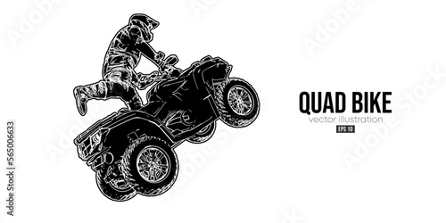 Abstract silhouette of a ATV Quad bike, All-Terrain vehicle, isolated on white background. Rider jumps on quad bike. Vector illustration
