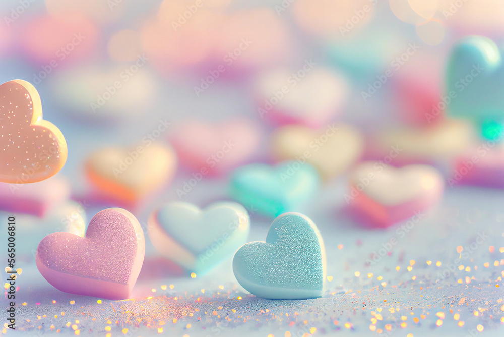 pastel color hue of hearts background,heart shaped bokeh background