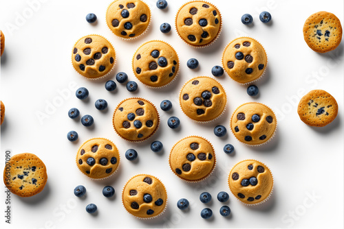 Blueberry muffins  flat lay photo  Generative AI