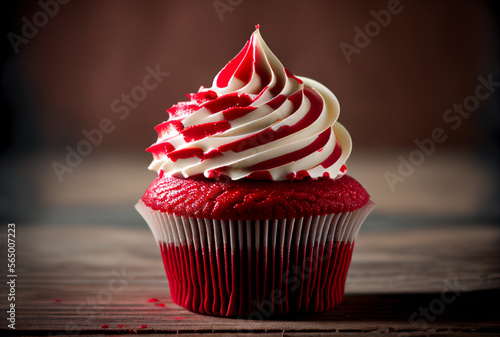 Red velvet cupcake with frosting, Generative AI © Nevereski
