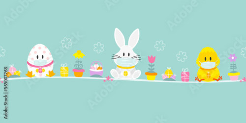 Osterei, Weißer Osterhase & Küken Maske Icons Banner Türkis