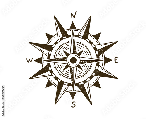Compass Wind rose hand drawn Illustration.	