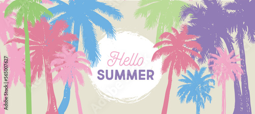 Hello Summer, Palm hand drawn illustrations, vector.	
