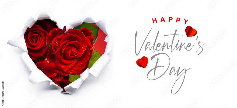 Art bouquet of red roses and the paper hearts on Valentine's Day Art bouquet of red roses and the paper hearts on Valentine's Day