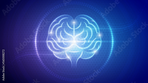Human Brain Front View Central Nervous System Futuristic Medical Hologram Neon Glow Translucent Backdrop Background Illustration