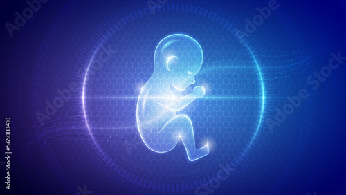 Human Fetus Infant Embryo Reproductive System Futuristic Medical Hologram Neon Glow Translucent Backdrop Background Illustration