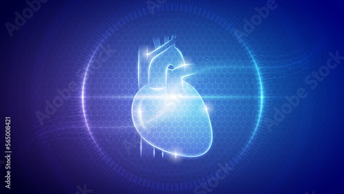 Human Heart Blood Circulatory System Futuristic Medical Hologram Neon Glow Translucent Backdrop Background Illustration