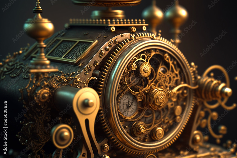 Antique brass mechanism gears. Created with Generative AI technology.
