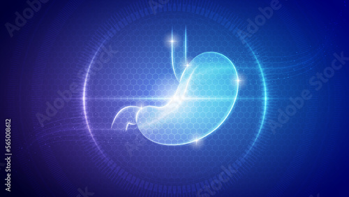 Human Stomach Digestive System Futuristic Medical Hologram Neon Glow Translucent Backdrop Background Illustration
