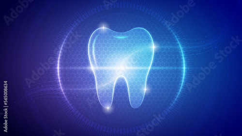 Human Molar Tooth Digestive, Skeletal System Futuristic Medical Hologram Neon Glow Translucent Backdrop Background Illustration