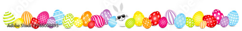 Weißes Hasenei Sonnenbrille & 28 Bunte Ostereier Muster Banner