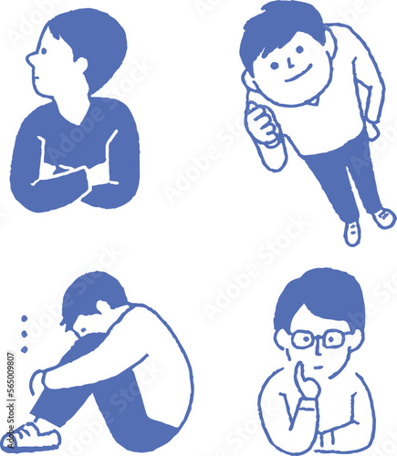 男性　ビジネス　ポーズ　俯瞰　笑顔　線画