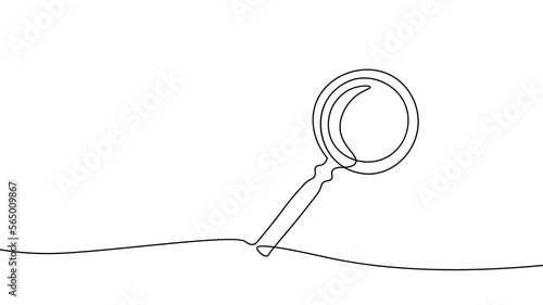 One line continuous magnifier symbol concept. Internet search find in page web data analysis. Digital white single line sketch drawing vector illustration