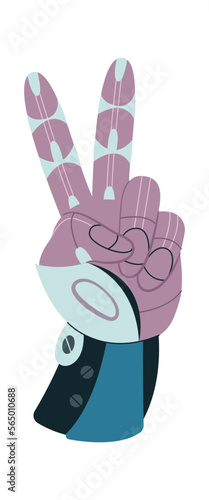 Robot hand showing victory gesture flat icon
