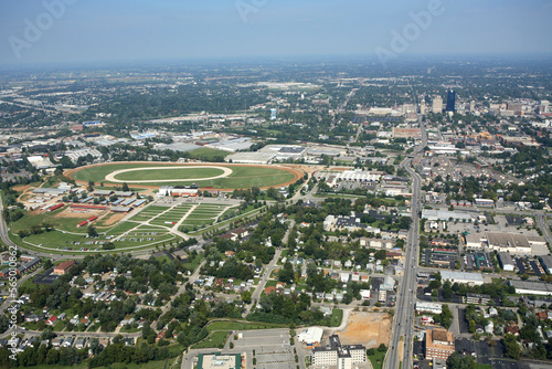 Aerial view of the Red Mile racetrack and downtown Lexington, KY. photo