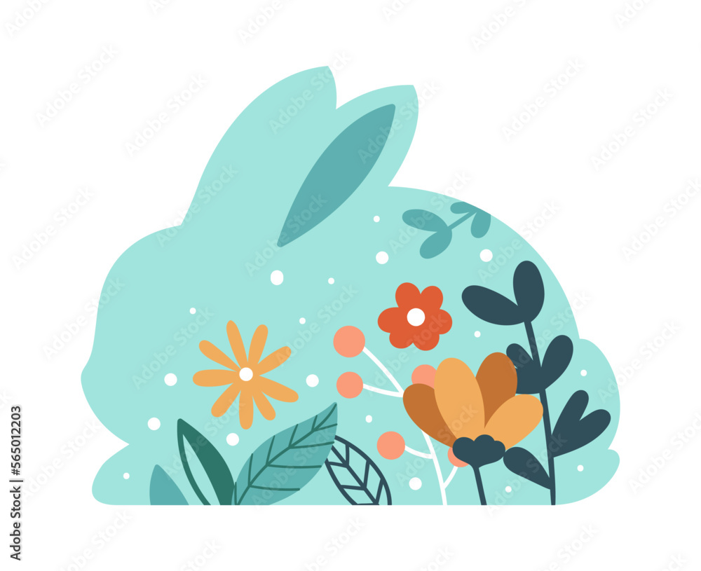 Cute floral ornament on easter bunny pattern flat icon