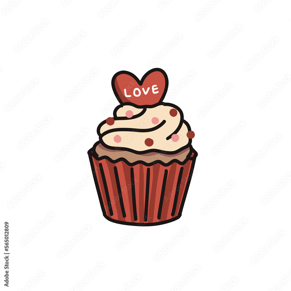 Cupcake decorated with heart-shaped chocolate