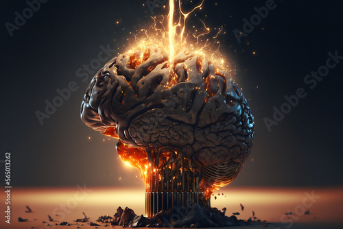 A thought-provoking image of a brain overflowing with ideas and innovation photo