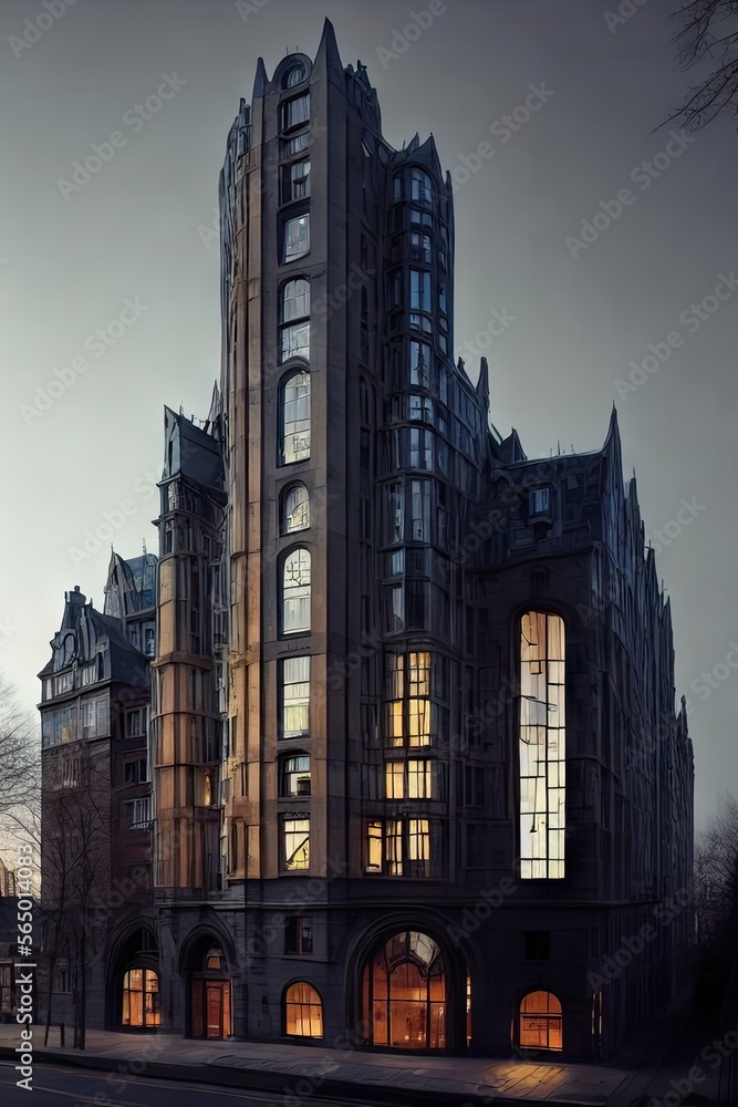 Obraz premium Skyscrapers in the night. AI generated art illustration.