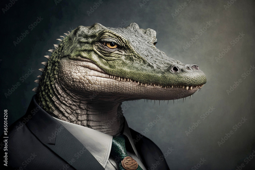 Realistic crocodile dressed in a business suit. Generative ai. Realistic crocodile dressed in a business suit. Generative ai.