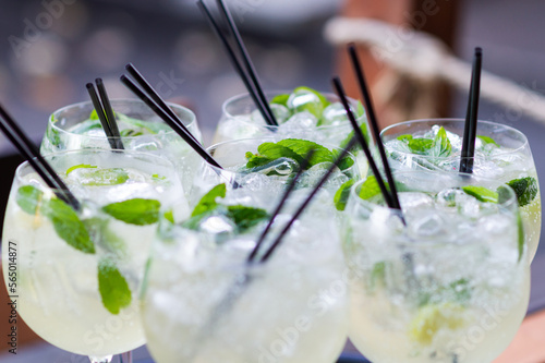 Cocktails with ice and mint 
