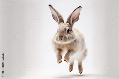 white rabbit jump on white background, full body with free space, Made by AI,Artificial intelligence © waranyu