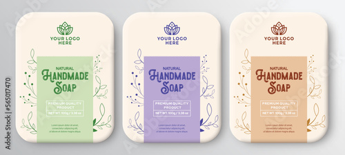 Handmade soap label design hand drawn labels and patterns for handmade soap bars, natural soap box design vector illustration photo