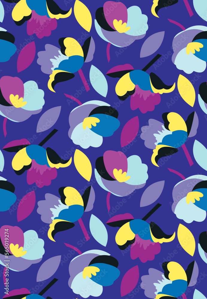 Fototapeta premium Abstract Hand Drawing Cute Poppy Flowers and Leaves Seamless Vector Pattern Isolated Background