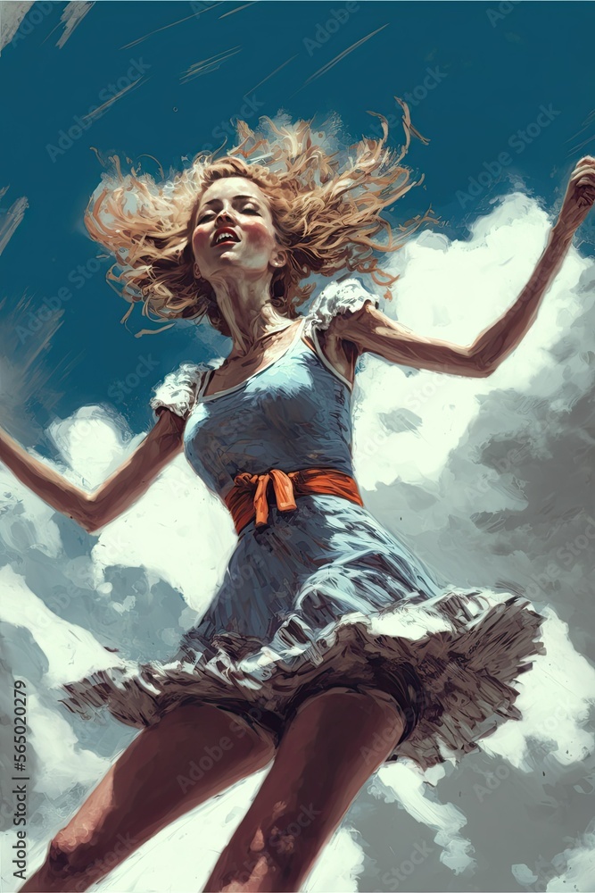 girl dancing against the sky drawing, ai generated