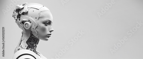 Robot woman on white background. Created with generative Ai technology.