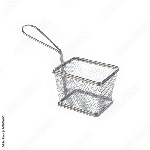 Steel fry basket isolated over white background