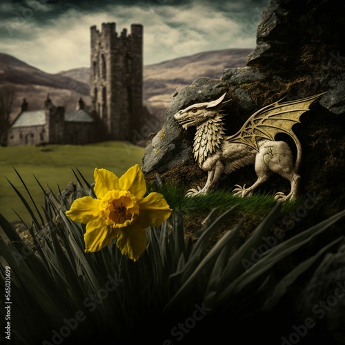 St David's Day background created with generative AI technology