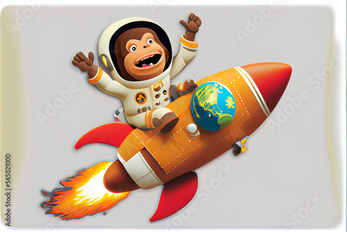 3d render of a monkey on a rocket photo