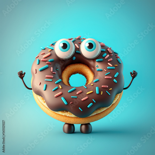 Cute Happy Donut Character Cartoon. Generative AI
 photo